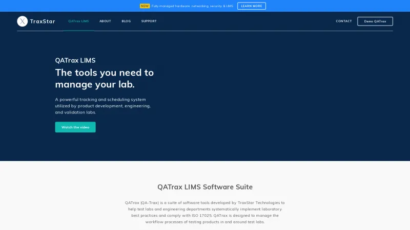 Homepage of QATrax LIMS