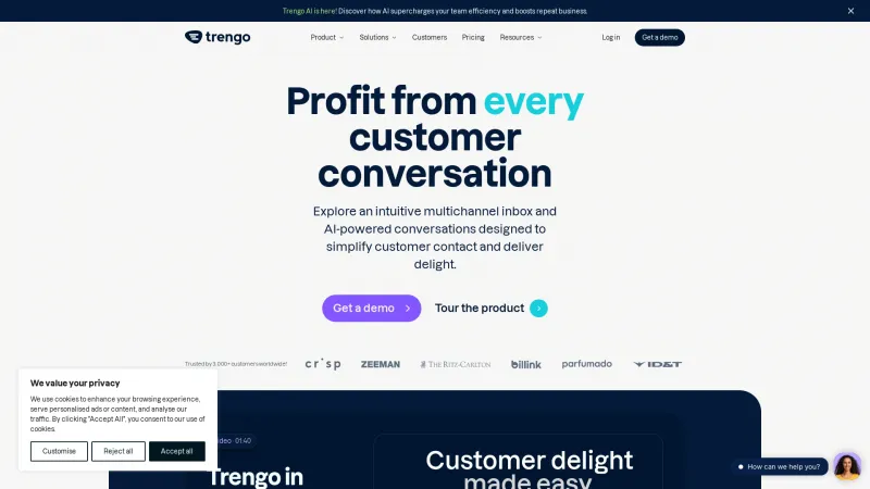 Homepage of Trengo