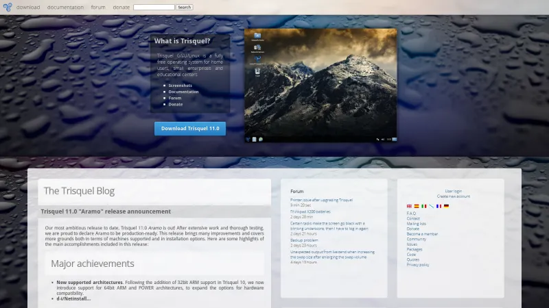 Homepage of Trisquel