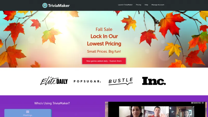 Homepage of TriviaMaker