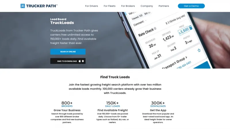 Homepage of Trucker Path