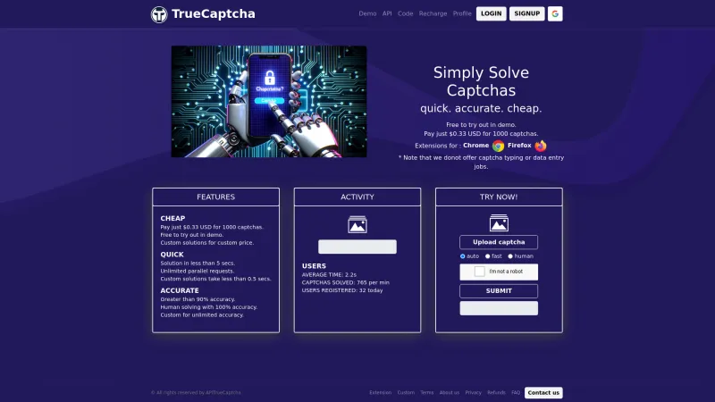 Homepage of TrueCaptcha