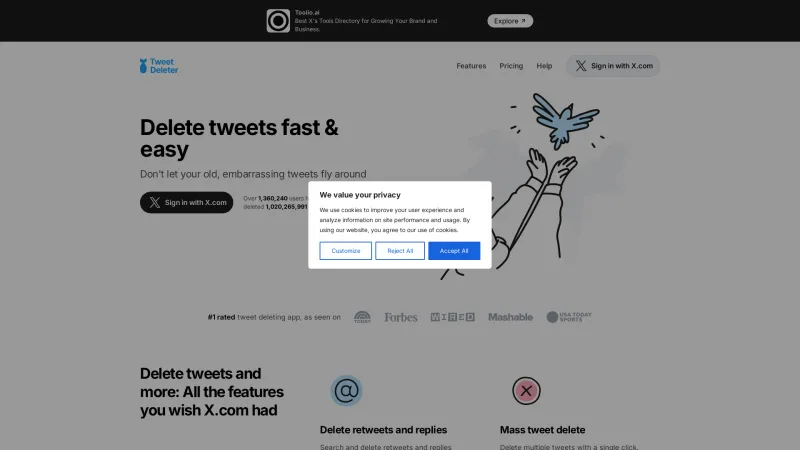 Homepage of TweetDeleter