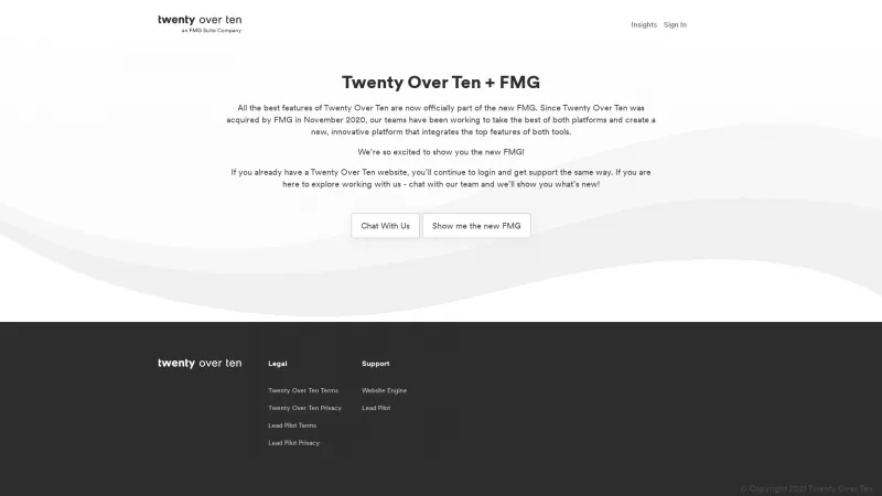 Homepage of Twenty Over Ten