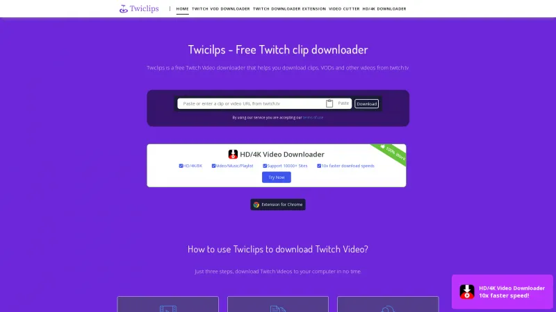 Homepage of Twiclips