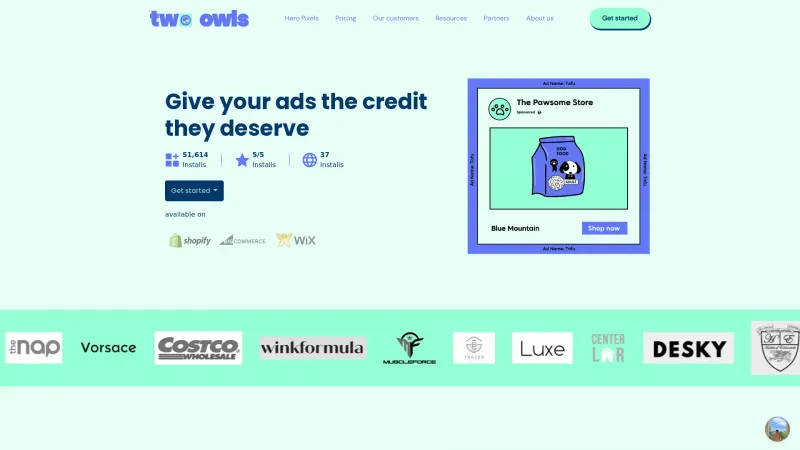 Homepage of Two Owls Facebook Pixel