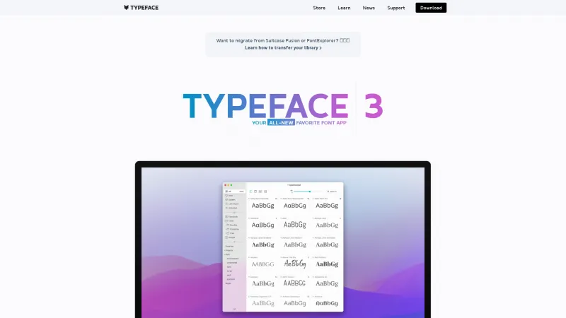 Homepage of Typeface