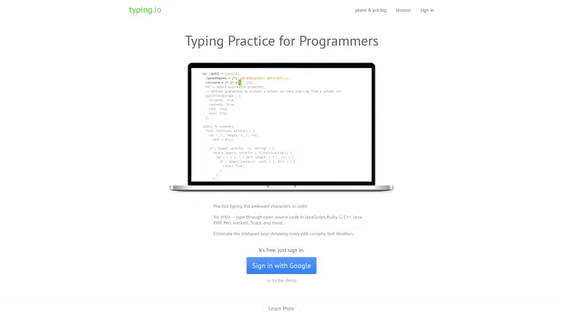 Homepage of Typing.io