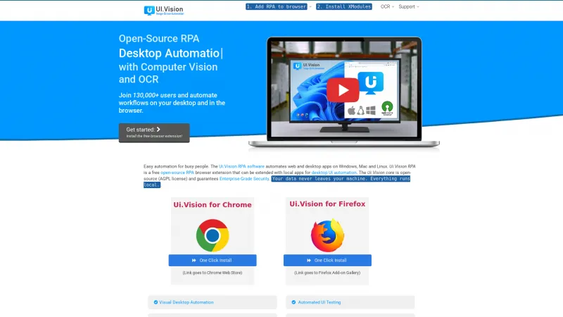 Homepage of UI.Vision RPA