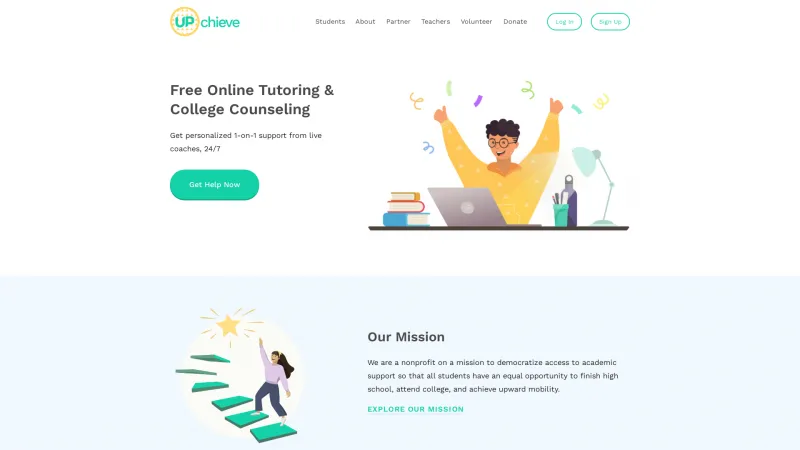 Homepage of UPchieve