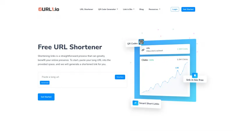 Homepage of URL1.io