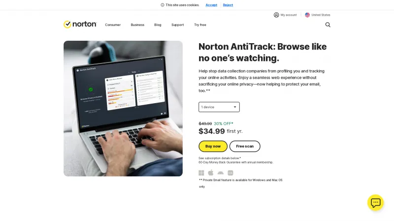 Homepage of Norton AntiTrack