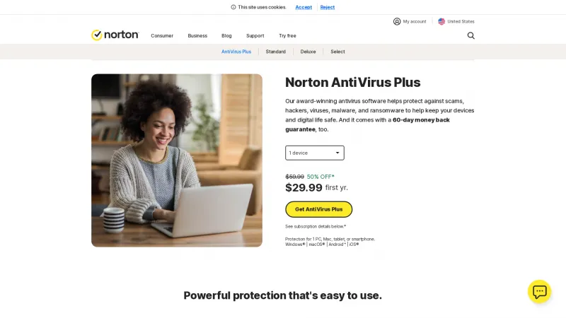 Homepage of Norton AntiVirus Plus