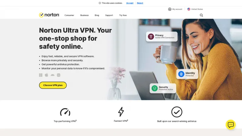 Homepage of Norton Secure VPN