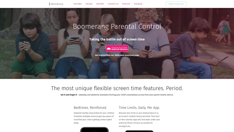 Homepage of Boomerang Parental Control