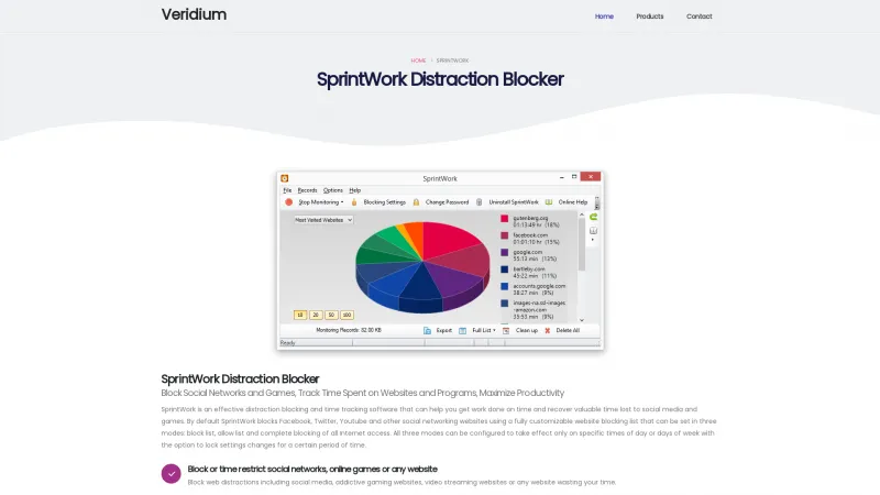 Homepage of SprintWork Distraction Blocker