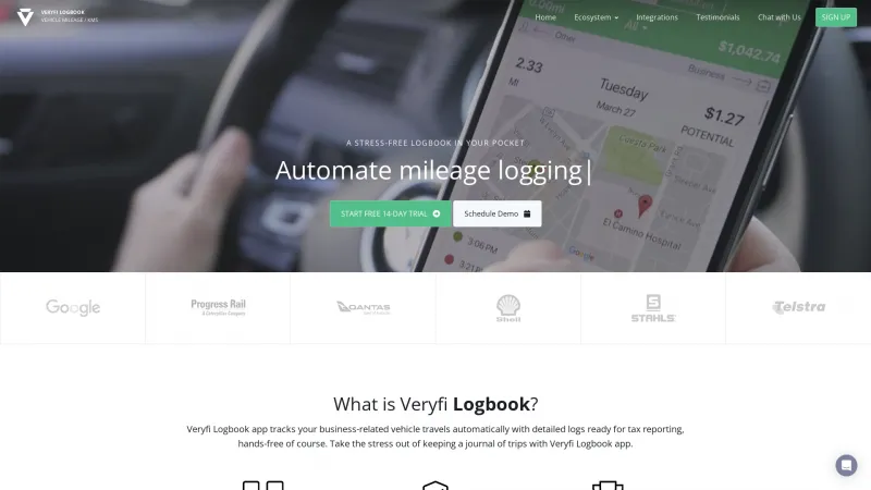 Homepage of Veryfi Logbook Mileage Tracker