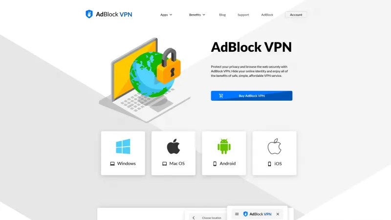 Homepage of AdBlock VPN