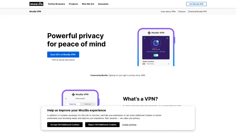 Homepage of Mozilla VPN