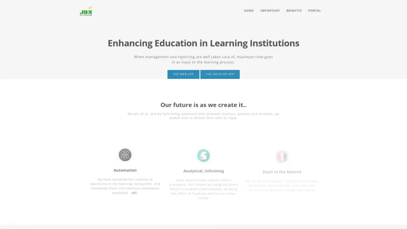 Homepage of JBS School Management System