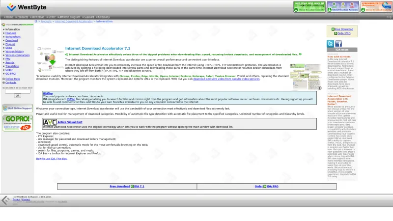 Homepage of Internet Download Accelerator