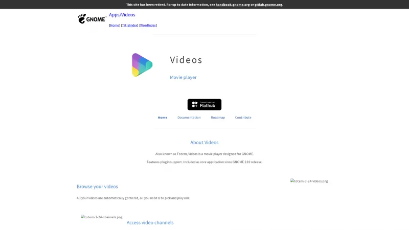 Homepage of GNOME Videos