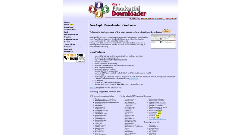 Homepage of FreeRapid Downloader