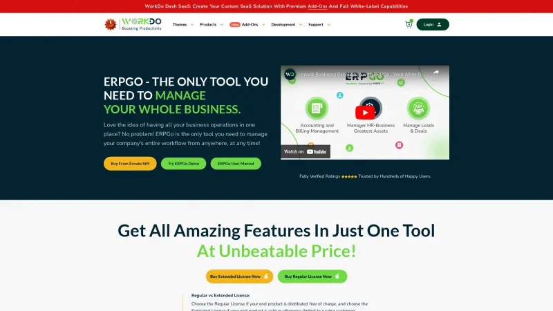 Homepage of ERPGo SaaS