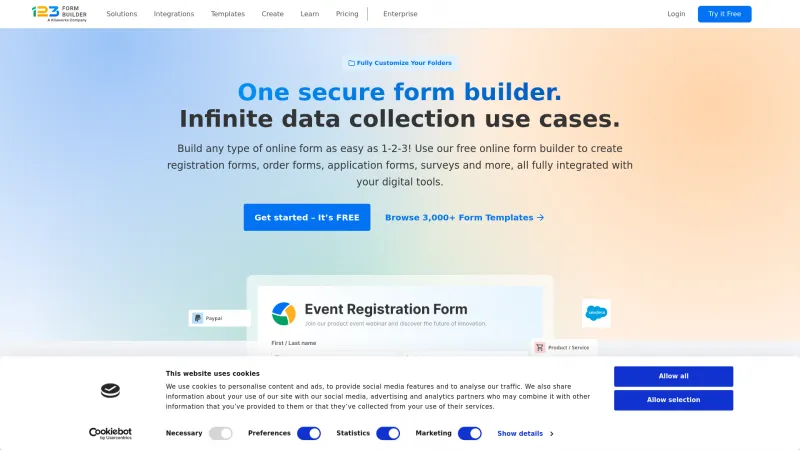 Homepage of 123FormBuilder