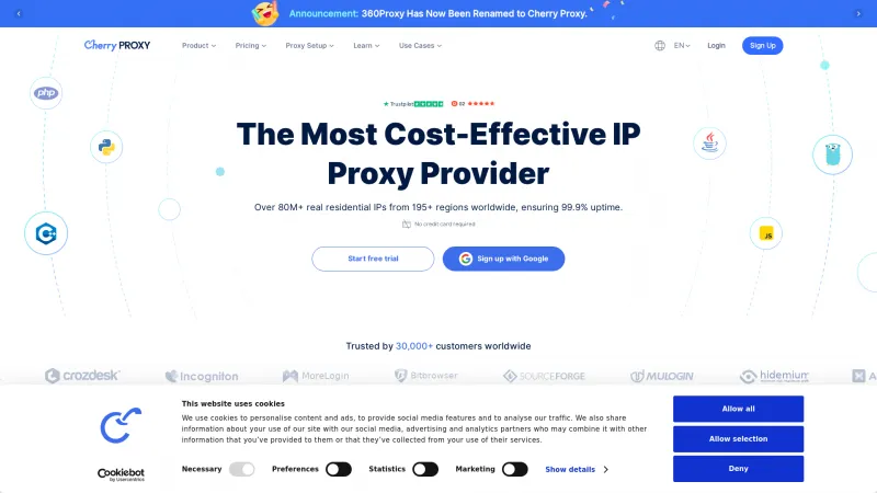 Homepage of 360Proxy