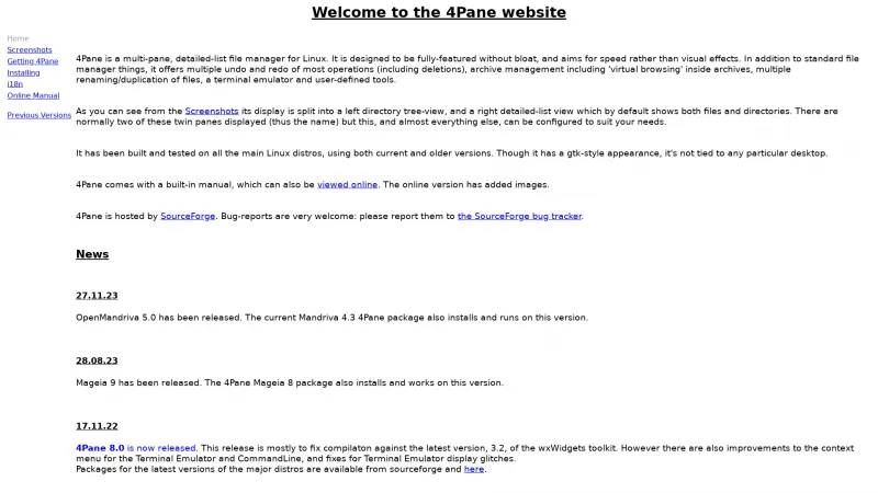 Homepage of 4Pane