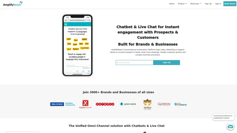 Homepage of AmplifyReach Chatbot