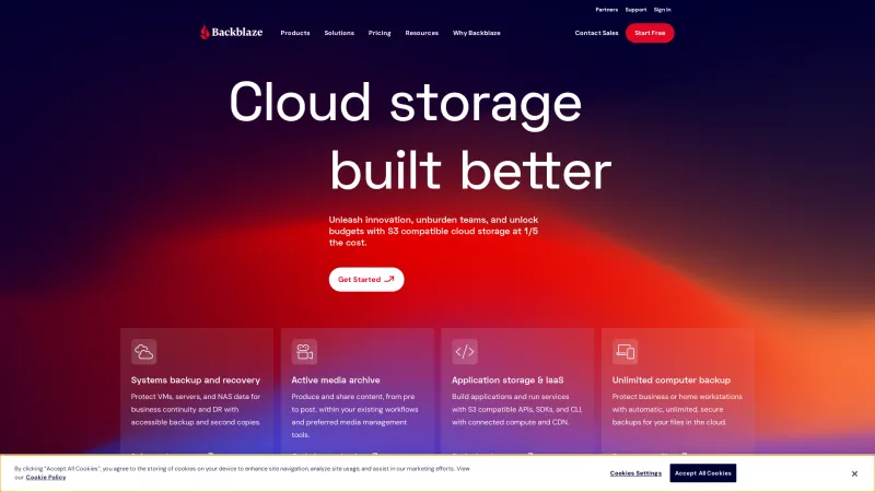 Homepage of Backblaze