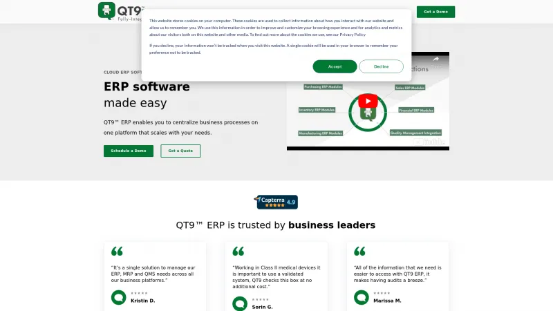 Homepage of QT9 ERP