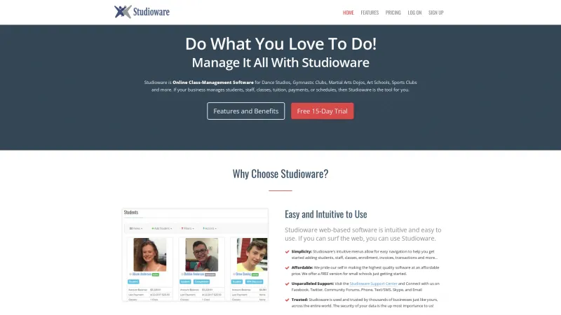 Homepage of Studioware 2.0