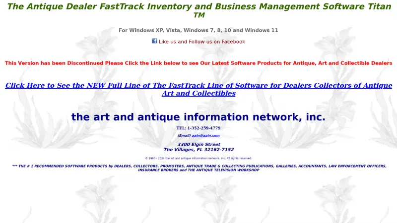 Homepage of Antique Dealer FastTrack Inventory