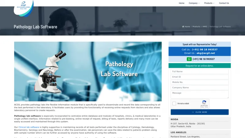 Homepage of ACGIL Pathology Lab Software