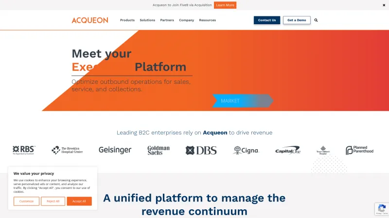 Homepage of Acqueon