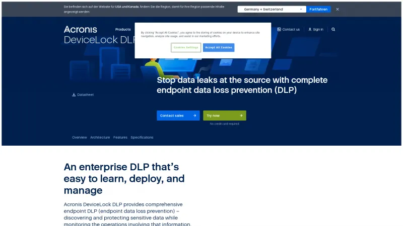 Homepage of Acronis DeviceLock DLP