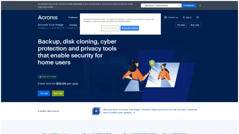 Homepage of Acronis Cyber Protect Home Office