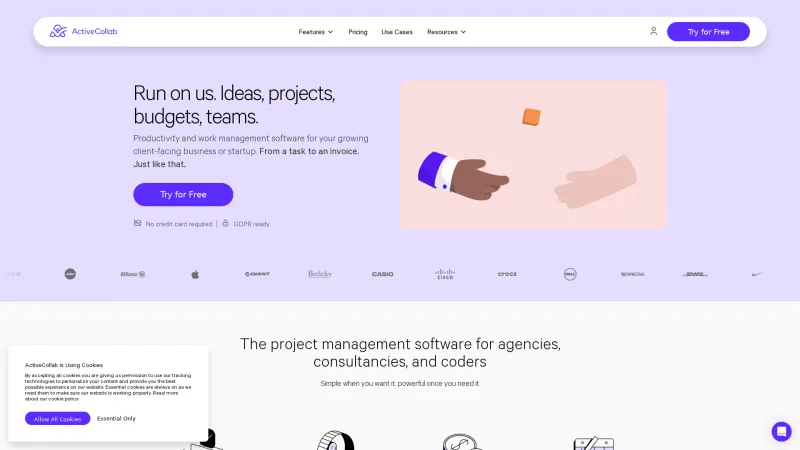 Homepage of ActiveCollab