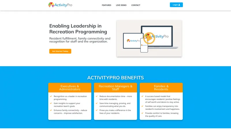 Homepage of ActivityPro