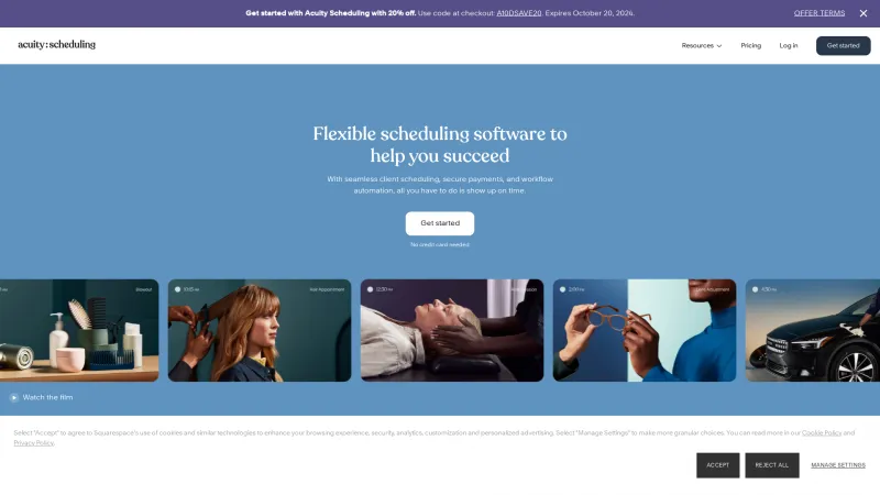 Homepage of Acuity Scheduling