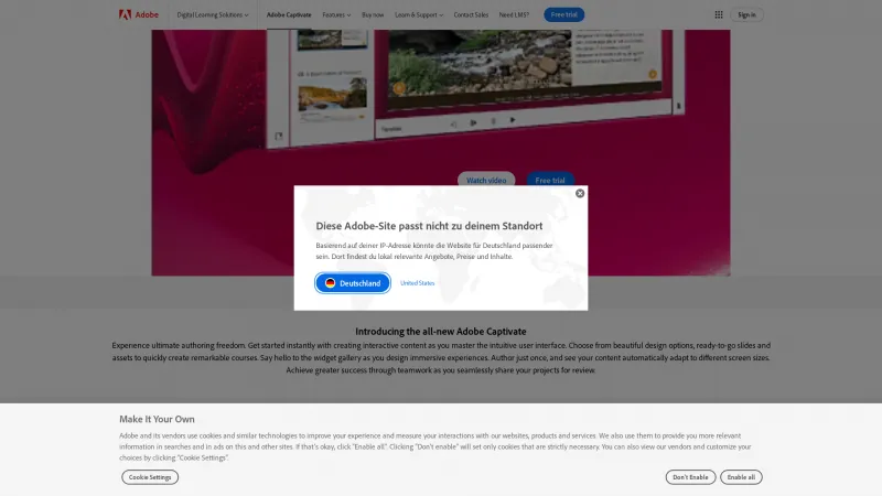 Homepage of Adobe Captivate