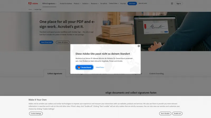 Homepage of Adobe Acrobat Sign