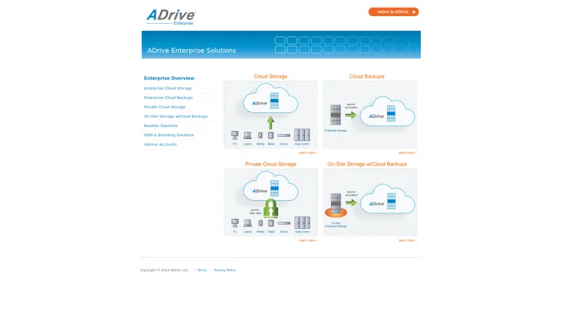 Homepage of ADrive Enterprise