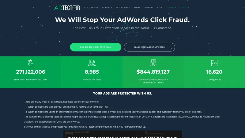 Homepage of AdTector