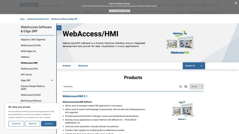 Homepage of Advantech WebAccess/HMI