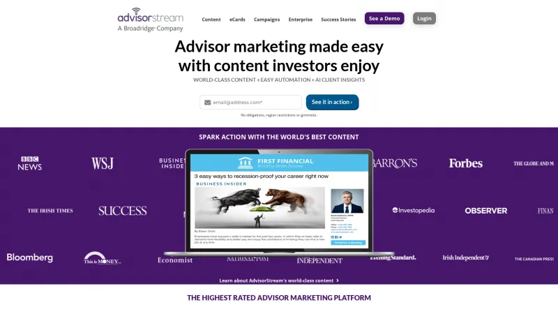 Homepage of AdvisorStream