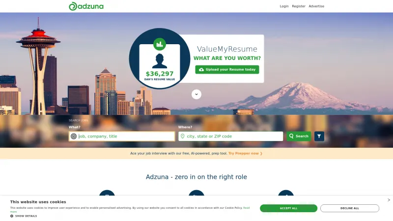 Homepage of Adzuna